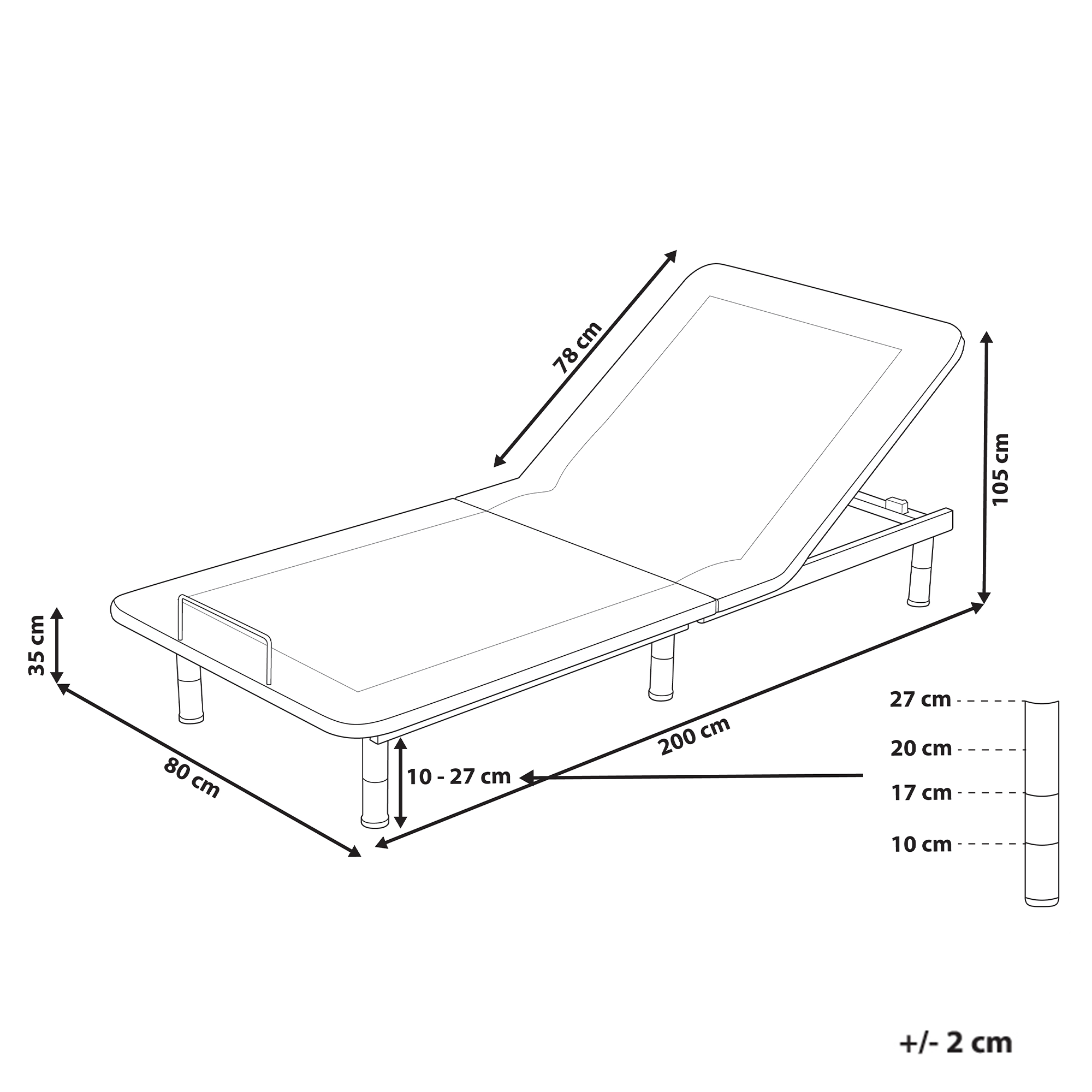 Base letto elettrica regolabile in poliestere grigio 80 x 200 cm con gambe in metallo