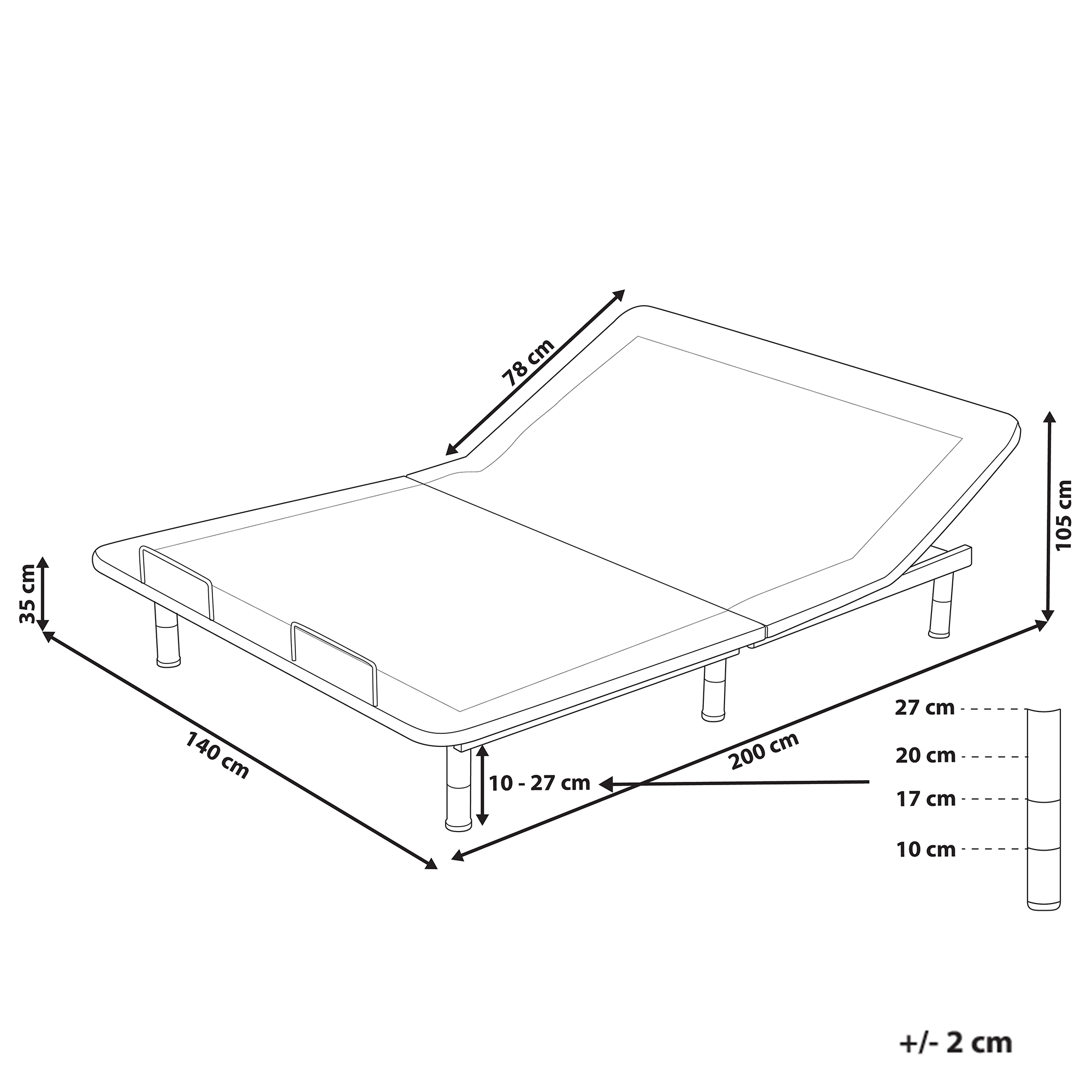Base letto elettrica regolabile in poliestere grigio 140 x 200 cm con gambe in metallo