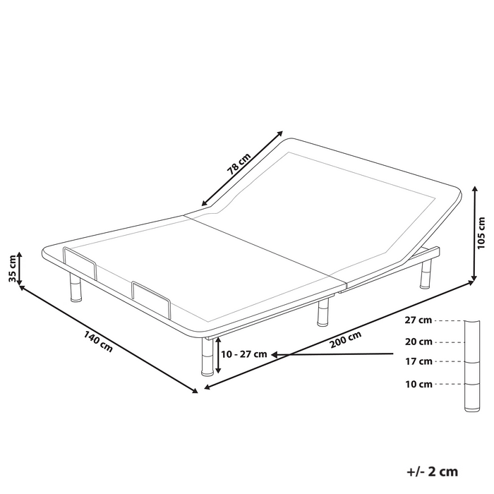 Base letto elettrica regolabile in poliestere grigio 140 x 200 cm con gambe in metallo