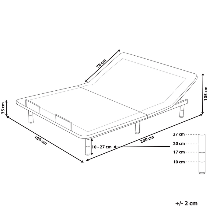 Base letto elettrica regolabile in poliestere grigio 160 x 200 cm con gambe in metallo
