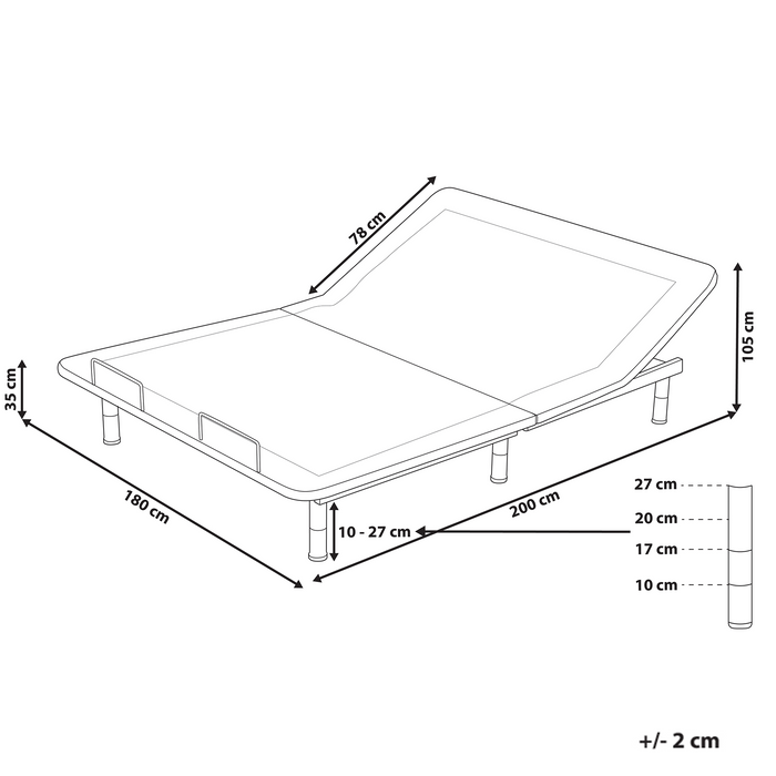 Base letto elettrica regolabile in poliestere grigio 180 x 200 cm con gambe in metallo