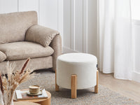 Pouf Bianco sporco in ciniglia Seduta imbottita Gambe tonde in legno