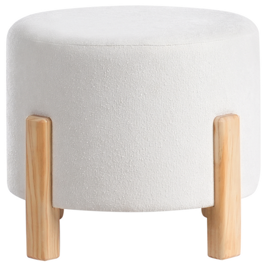 Pouf Bianco sporco in ciniglia Seduta imbottita Gambe tonde in legno