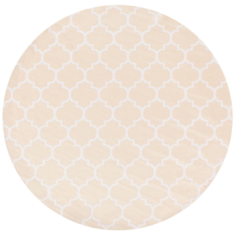 Tappeto rotondo per interni e per esterni con motivo a traliccio marocchino ⌀ 160 cm Beige e bianco moderno balcone patio