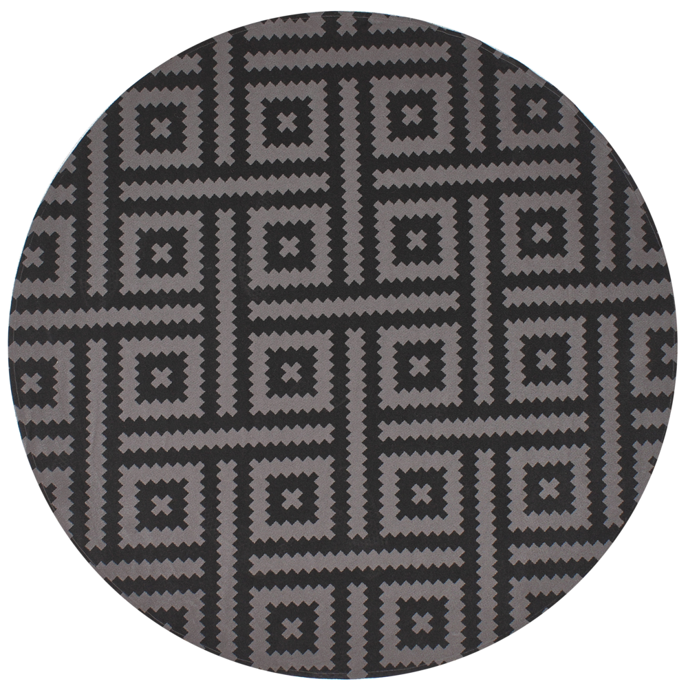 Tappeto rotondo per interni e per esterni con motivo geometrico ⌀ 160 cm nero e grigio stile moderno balcone patio