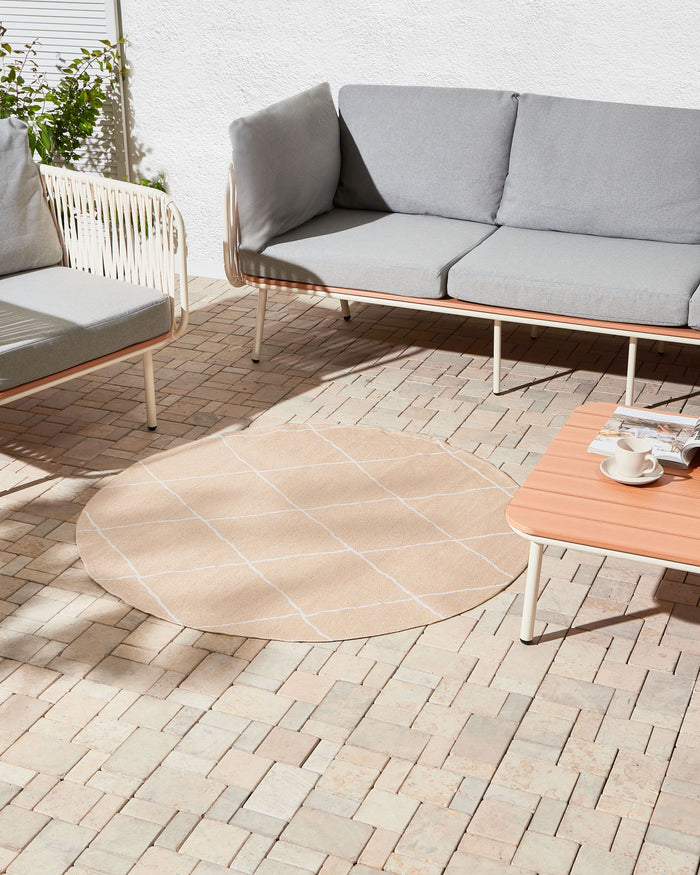 Tappeto rotondo per interni e per esterni con motivo geometrico ⌀ 120 cm Beige stile moderno balcone patio