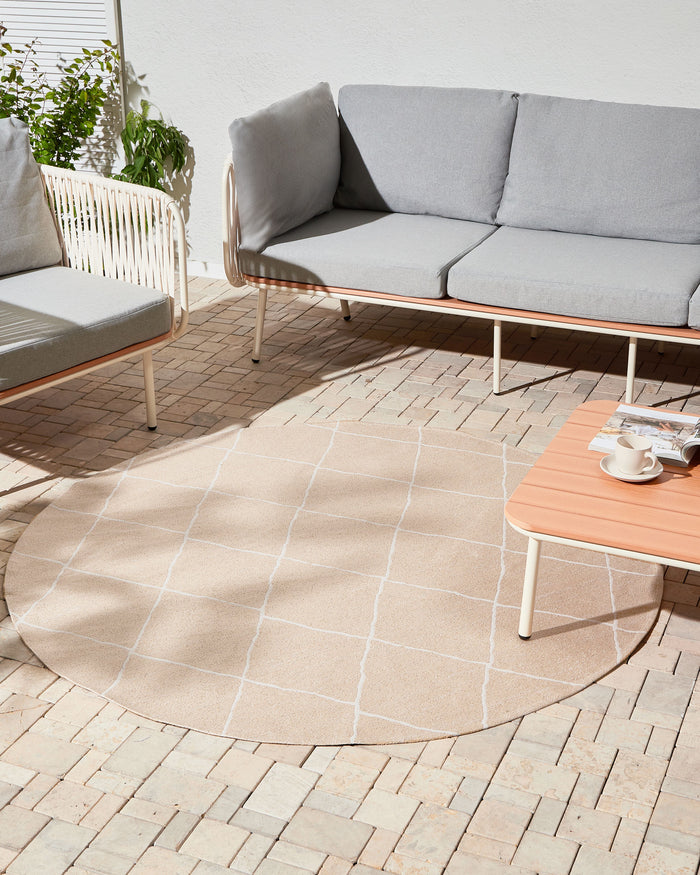 Tappeto rotondo per interni e per esterni con motivo geometrico  ⌀ 160 cm Beige stile moderno balcone patio