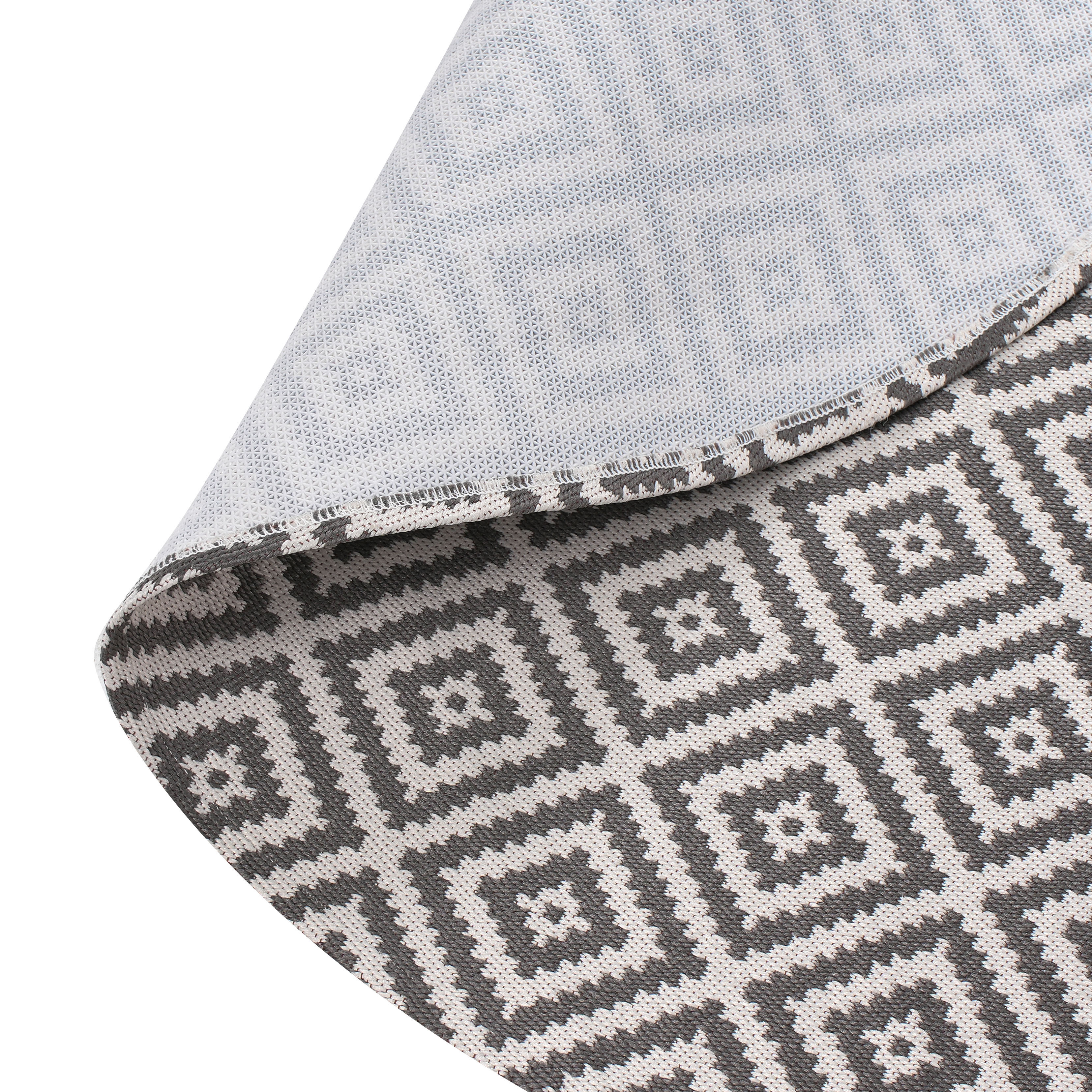 Tappeto rotondo per interni e per esterni con motivo geometrico ⌀ 160 cm Grigio stile moderno balcone patio