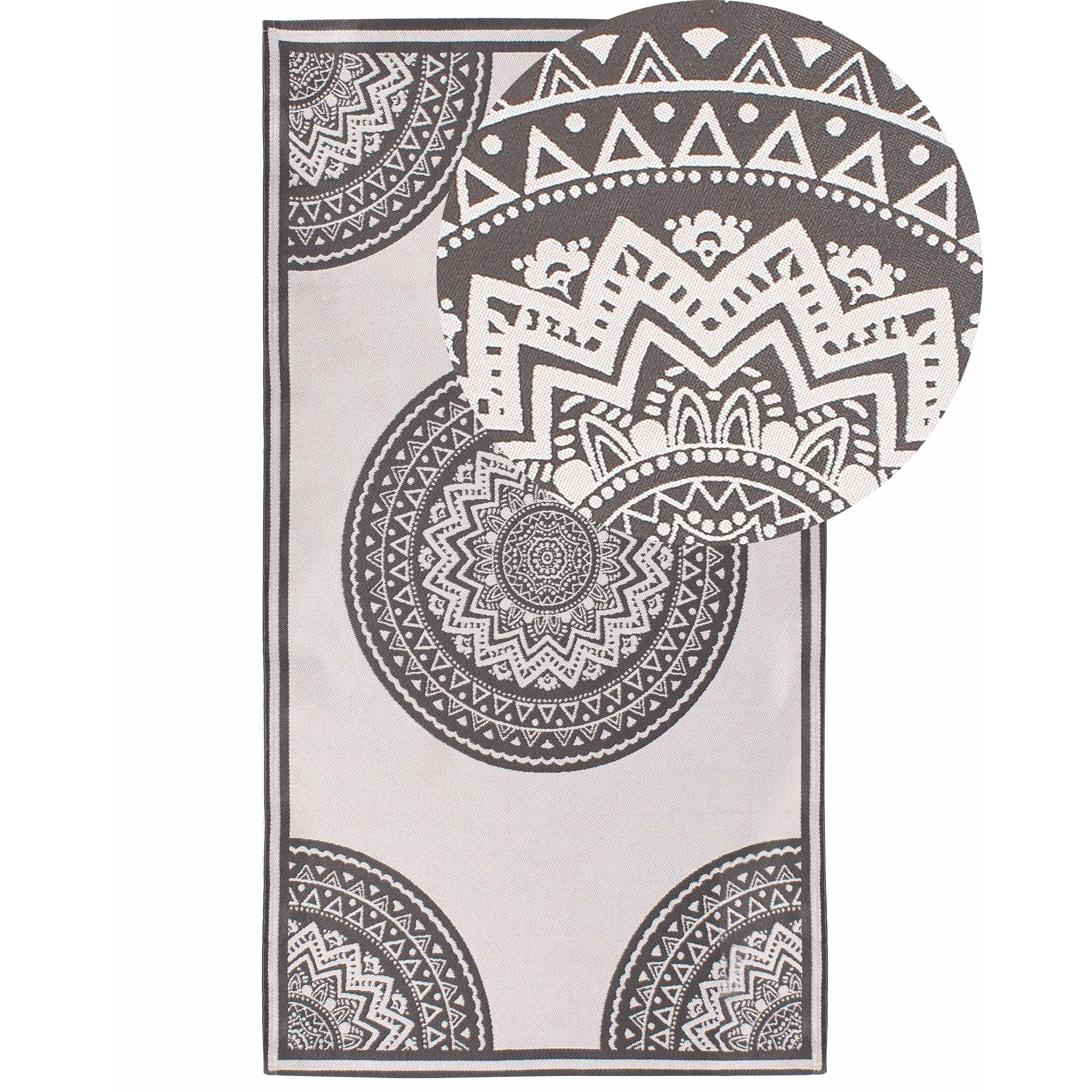 Tappeto per interni e per esterni con motivo orientale 80 x 150 cm Grigio e beige moderno balcone patio