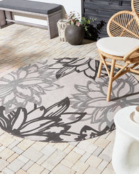 Tappeto rotondo moderno per interni e per esterni con motivo floreale 160 cm Grigio moderno balcone patio