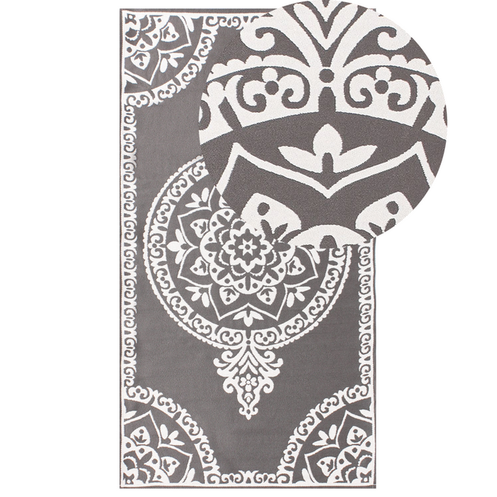 Tappeto rotondo moderno per interni e per esterni con motivo orientale 80 x 150 cm Grigio moderno balcone patio