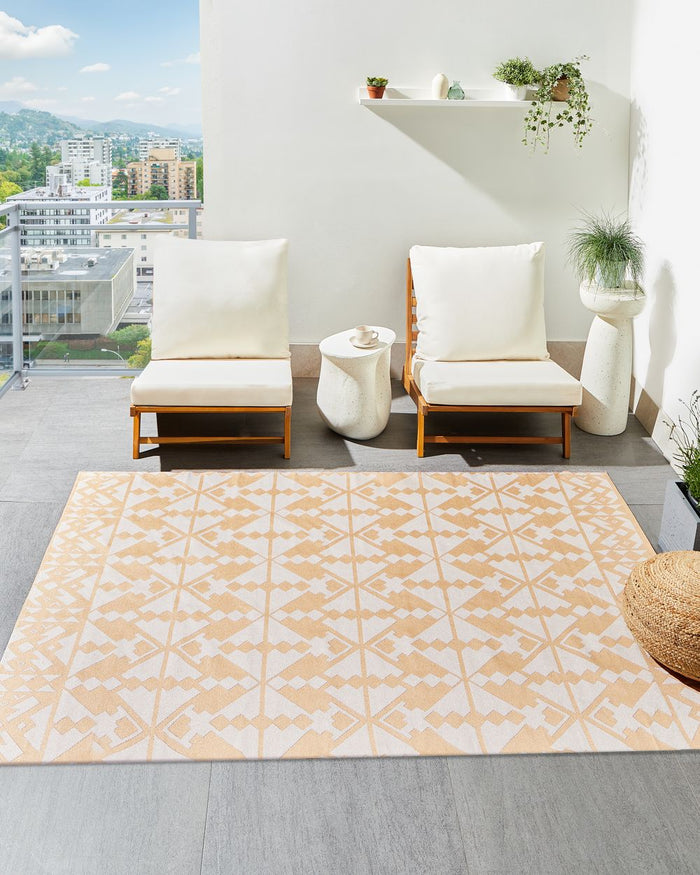 Tappeto rotondo moderno per interni ed esterni con motivo geometrico 160 x 230 cm Beige moderno balcone patio