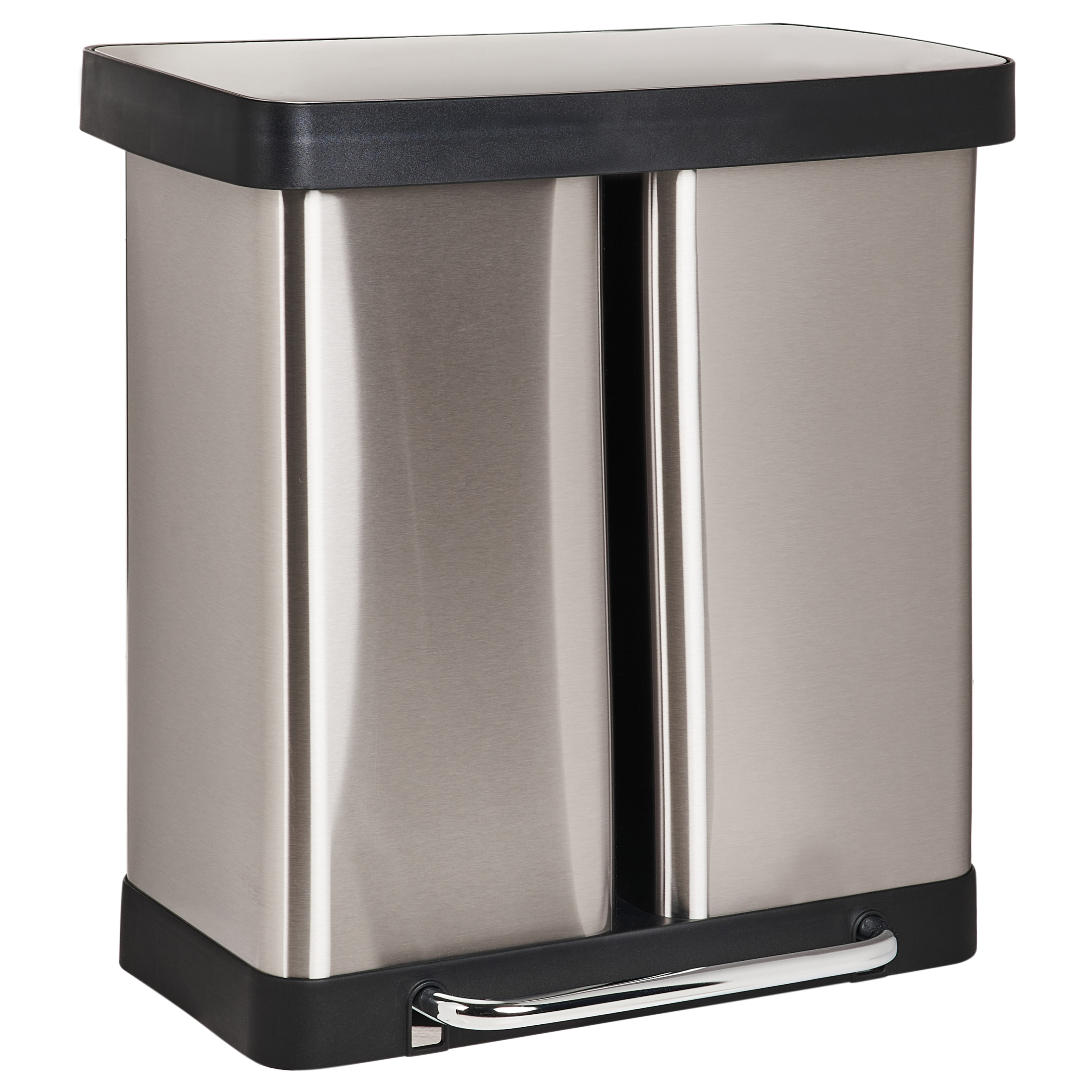 Cestino doppio con pedale e coperchio metallo Materiale sintetico Argento Cucina moderna Riciclabile