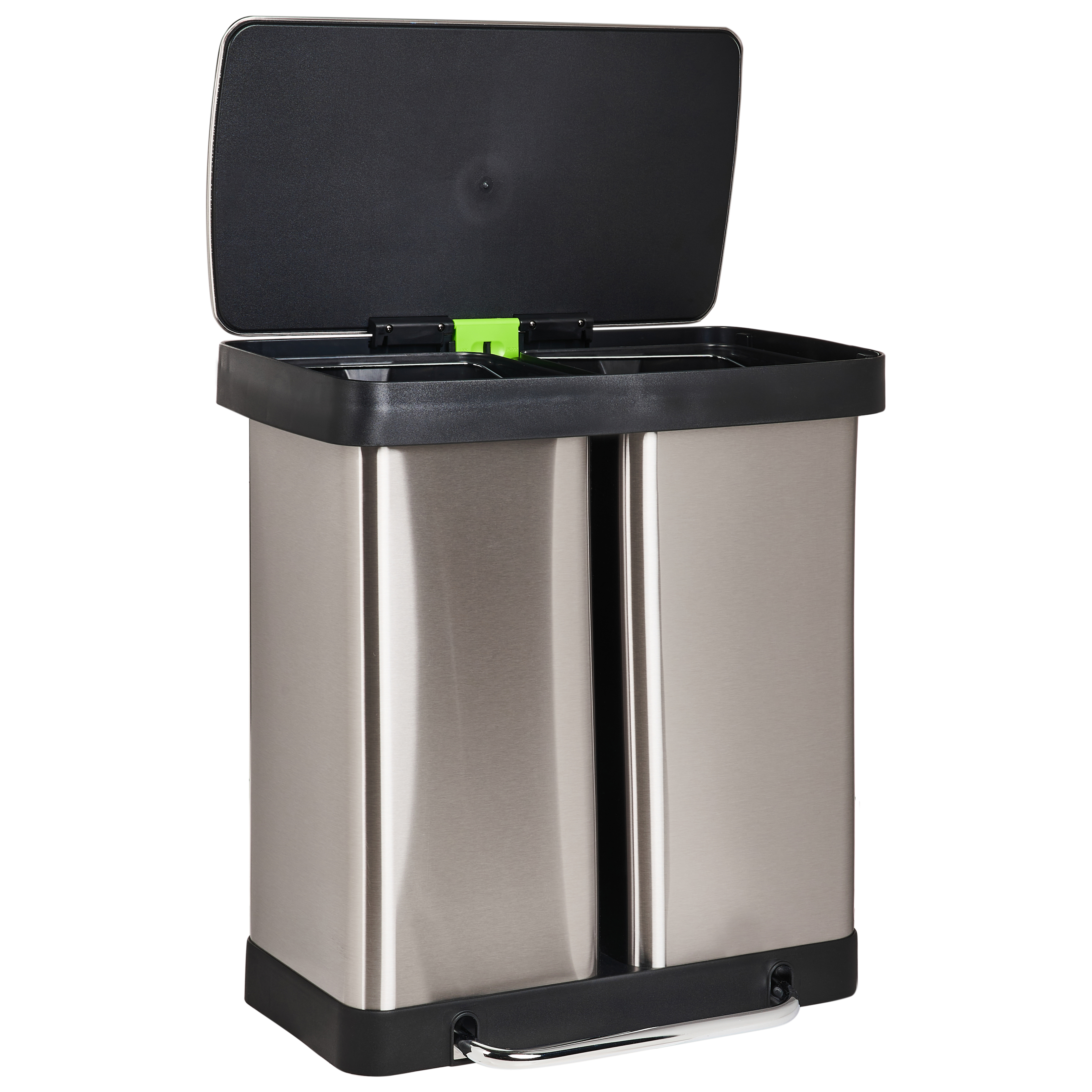 Cestino doppio con pedale e coperchio metallo Materiale sintetico Argento Cucina moderna Riciclabile