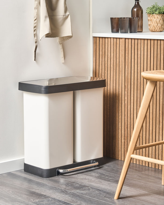 Cestino doppio con pedale e coperchio metallo Materiale sintetico Bianco Cucina moderna Riciclabile