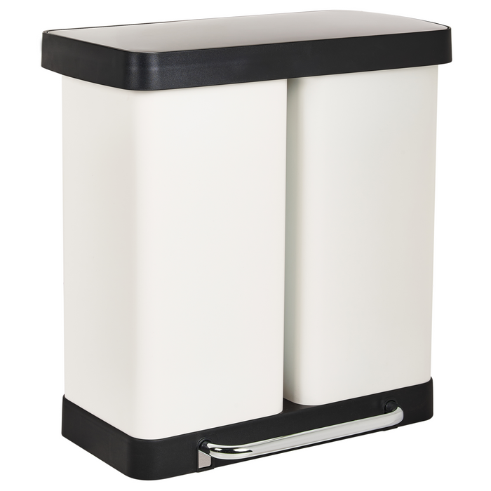 Cestino doppio con pedale e coperchio metallo Materiale sintetico Bianco Cucina moderna Riciclabile