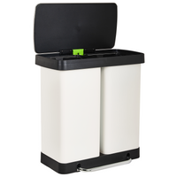 Cestino doppio con pedale e coperchio metallo Materiale sintetico Bianco Cucina moderna Riciclabile