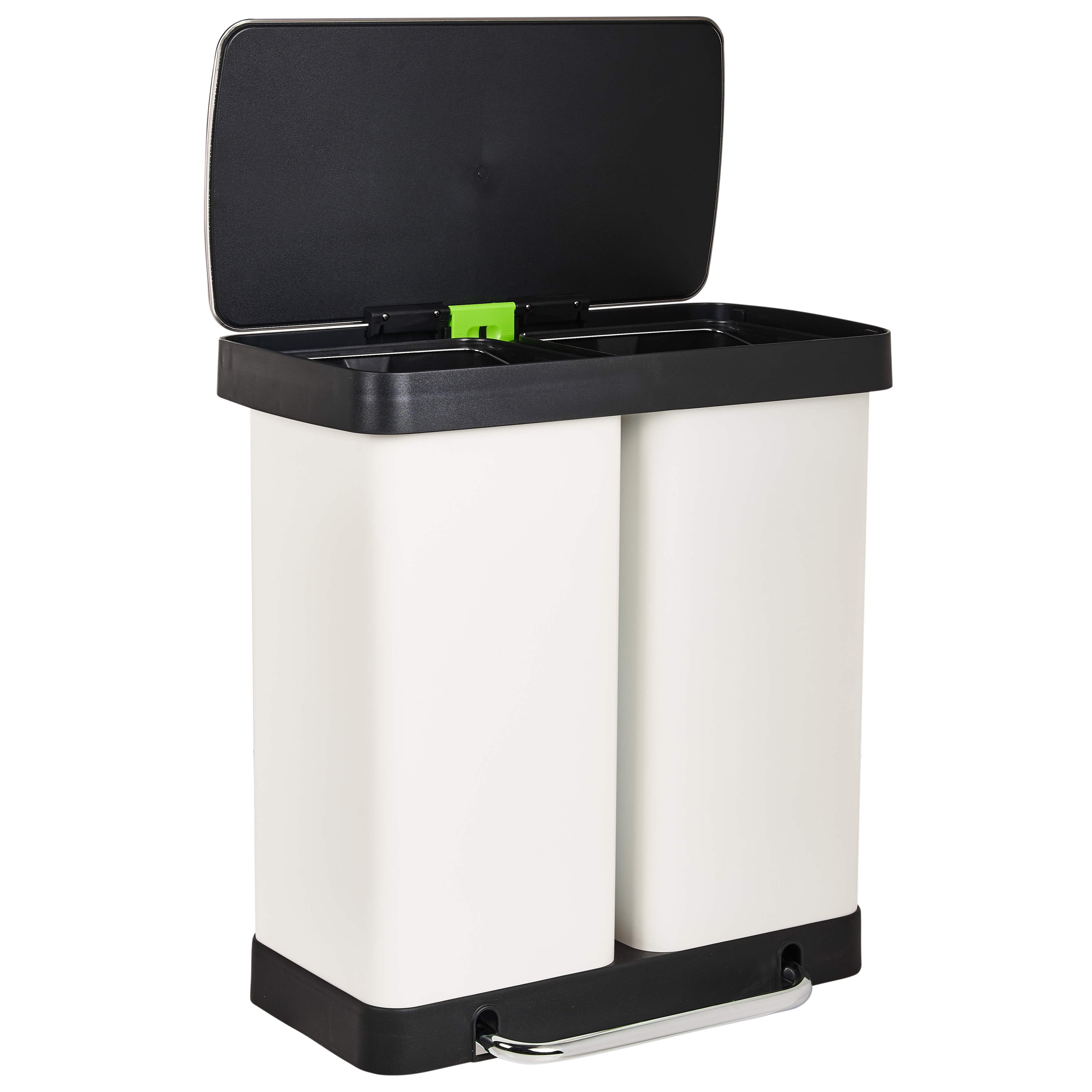 Cestino doppio con pedale e coperchio metallo Materiale sintetico Bianco Cucina moderna Riciclabile