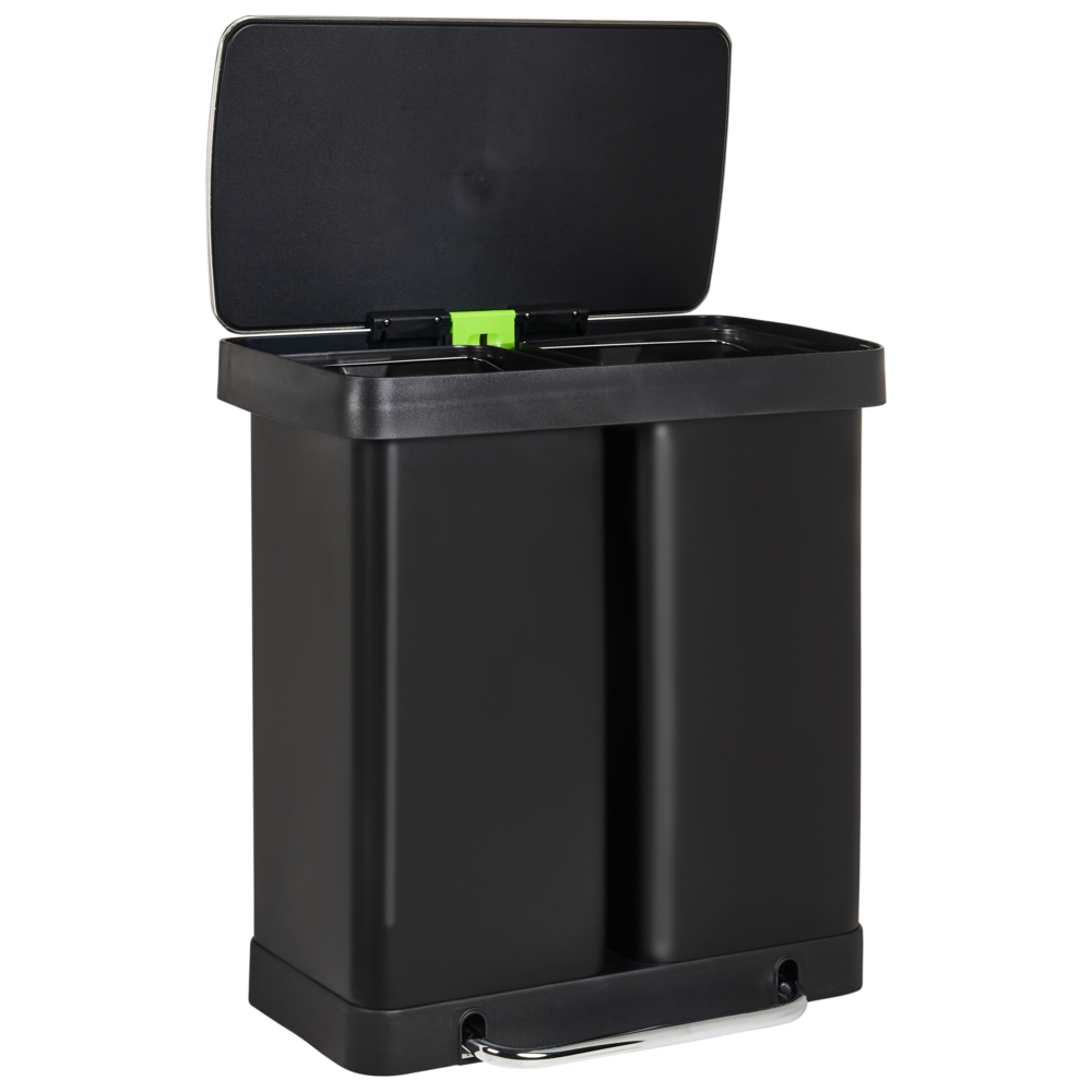 Cestino doppio con pedale e coperchio metallo Materiale sintetico Nero Cucina moderna Riciclabile