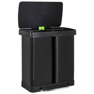 Cestino doppio con pedale e coperchio metallo Materiale sintetico Nero Cucina moderna Riciclabile