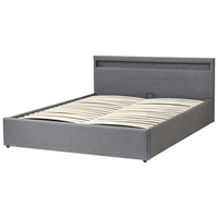 Letto matrimoniale in tedduto grigio scuro con LED 160 x 200 cm con contenitore e ottomana con doghe in legno