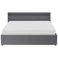 Letto matrimoniale in tedduto grigio scuro con LED 160 x 200 cm con contenitore e ottomana con doghe in legno