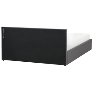 Letto matrimoniale in tedduto grigio scuro con LED 160 x 200 cm con contenitore e ottomana con doghe in legno