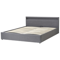 Letto matrimoniale in tedduto grigio scuro con LED 180 x 200 cm con contenitore e ottomana con doghe in legno