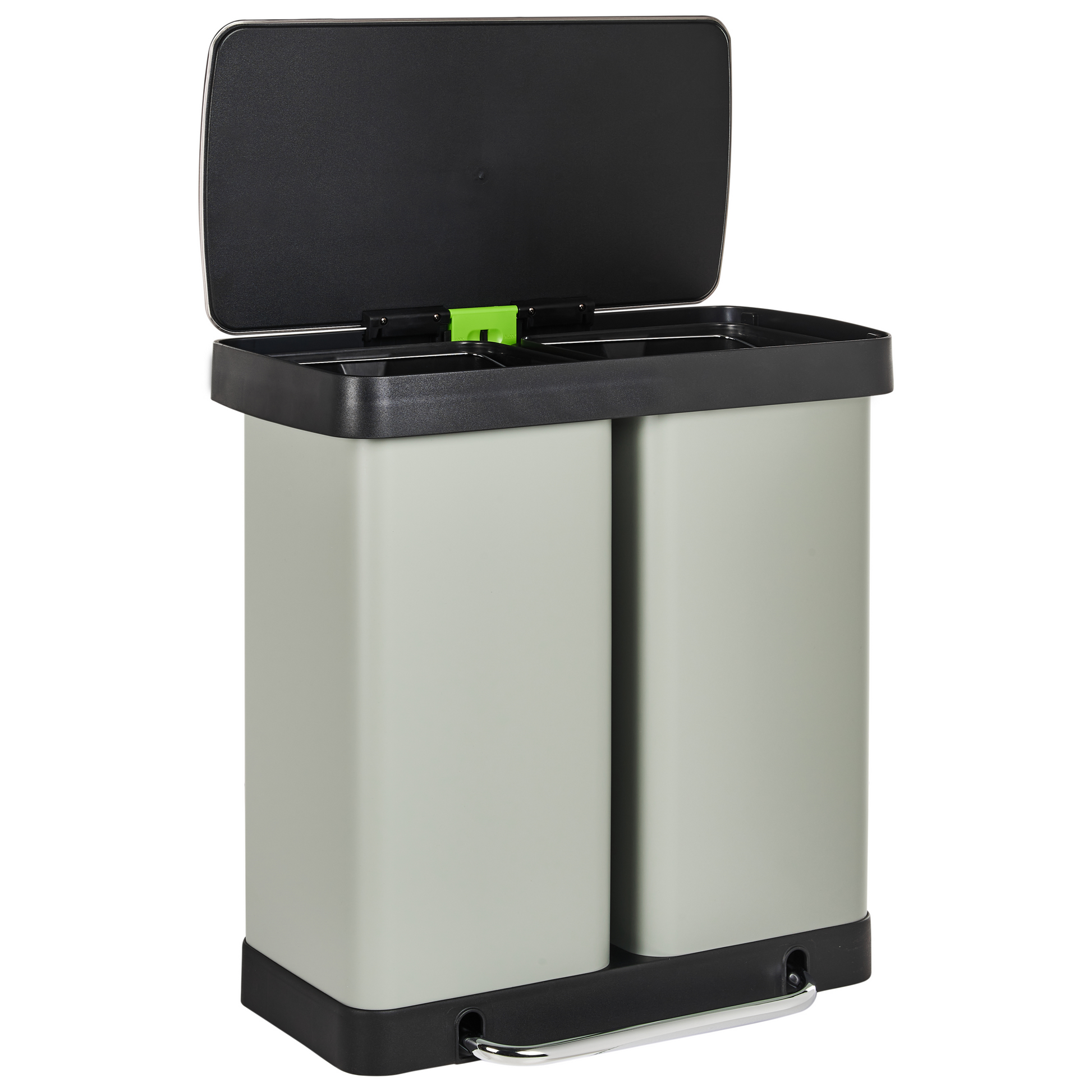 Cestino doppio con pedale e coperchio metallo Materiale sintetico Verde Chiaro Cucina moderna Riciclabile