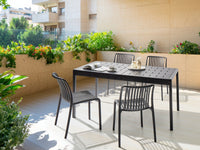 Tavolo da pranzo da giardino Telaio sintetico nero 4-6 posti resistente alle intemperie Patio esterno