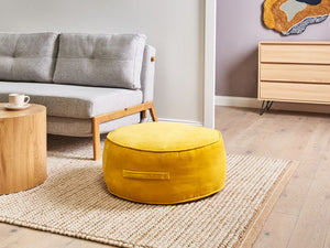 Pouf rotondo moderno in velluto per soggiorno e camera da letto giallo stile glamour