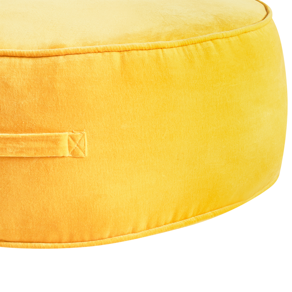 Pouf rotondo moderno in velluto per soggiorno e camera da letto giallo stile glamour
