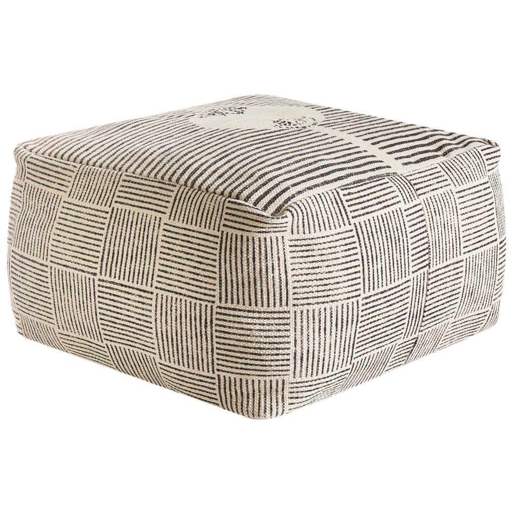 Pouf ottomano grigio in tessuto, poggiapiedi quadrato stile retrò boho