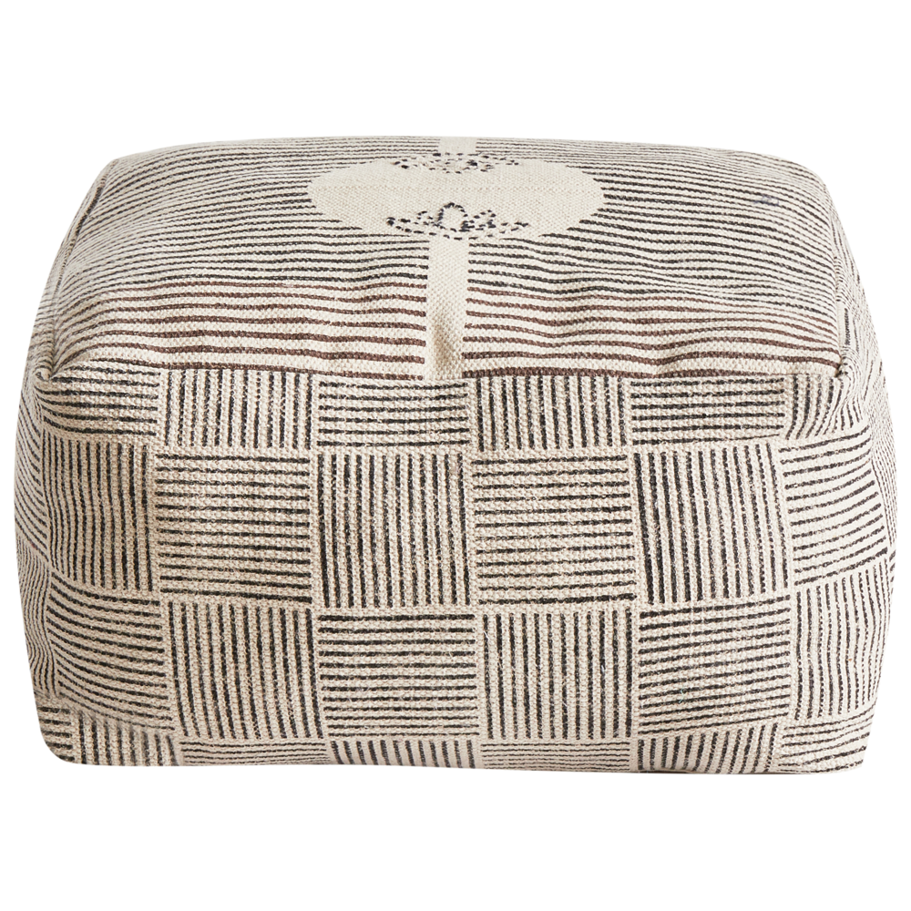 Pouf ottomano grigio in tessuto, poggiapiedi quadrato stile retrò boho