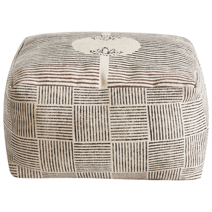 Pouf ottomano grigio in tessuto, poggiapiedi quadrato stile retrò boho