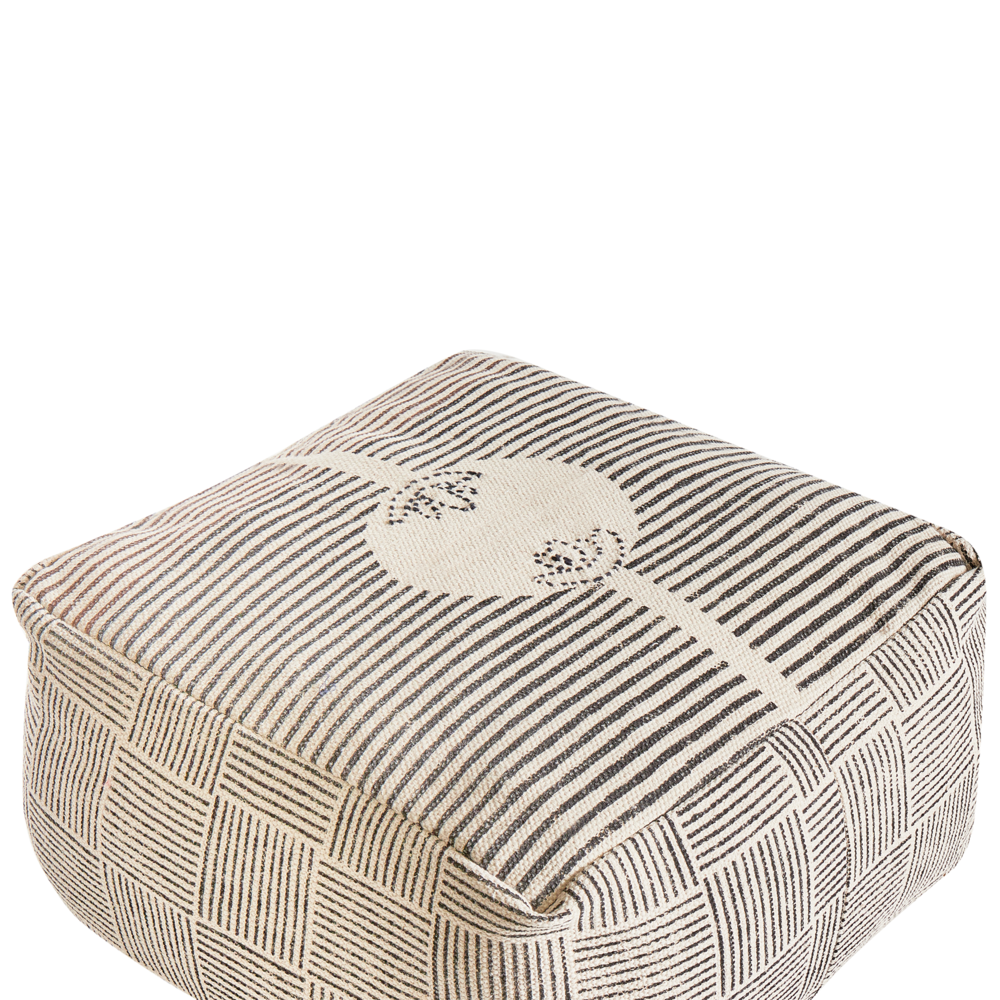 Pouf ottomano grigio in tessuto, poggiapiedi quadrato stile retrò boho