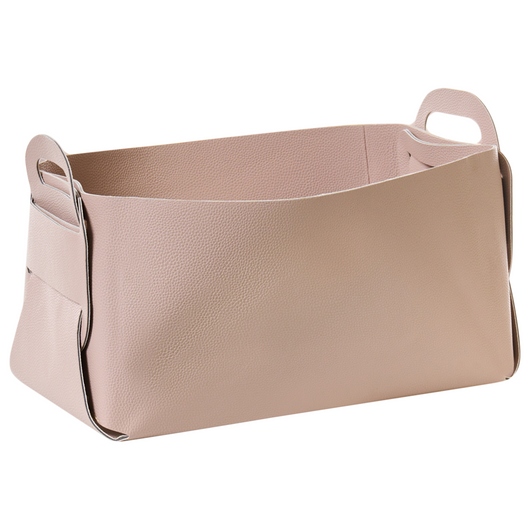 Set di 2 cestini portaoggetti rosa pastello in ecopelle fatti a mano con maniglie per scaffali dal design retrò