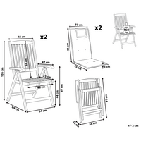 Set di 2 sedie in legno di acacia e cuscini grigio chiaro pieghevoli in stile rustico resistente ai raggi UV
