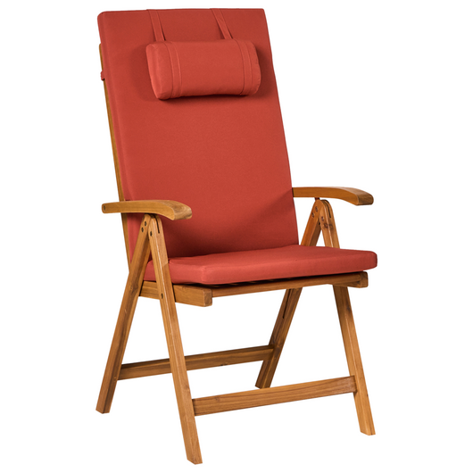 Set di 2 sedie in legno di acacia e cuscini rosso pieghevoli in stile rustico resistente ai raggi UV