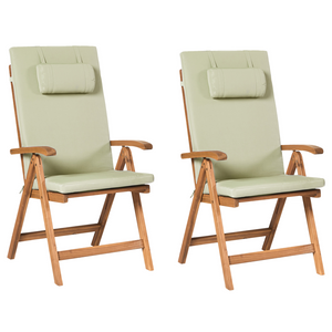 Set di 2 sedie in legno di acacia e cuscini verde pieghevoli in stile rustico resistente ai raggi UV