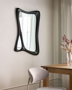 Specchio da parete in vetro con cornice nera in PU 70 x 100 cm con cornice curva