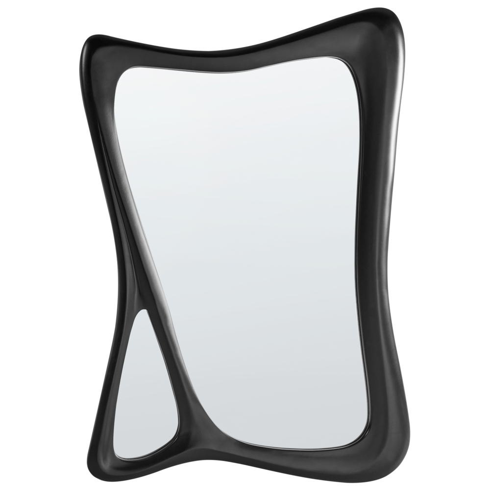 Specchio da parete in vetro con cornice nera in PU 70 x 100 cm con cornice curva