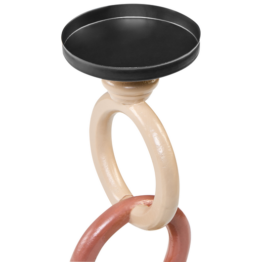 Portacandele in legno di pino multicolore con piastra in metallo per candele a colonna