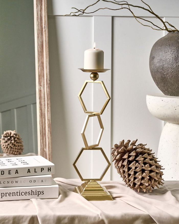 Portacandele in ferro dorato 44 cm per candele a colonna Stile tradizionale Glamour