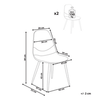 Set di 2 sedie da pranzo Struttura in tessuto bianco Seduta in velluto a coste Design moderno senza braccioli