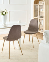 Set di 2 sedie da pranzo Struttura in tessuto tortora Seduta in velluto a coste Design moderno senza braccioli