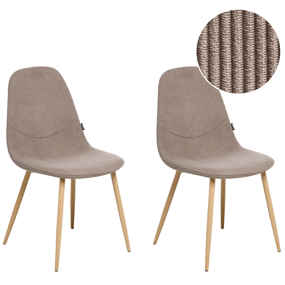 Set di 2 sedie da pranzo Struttura in tessuto tortora Seduta in velluto a coste Design moderno senza braccioli