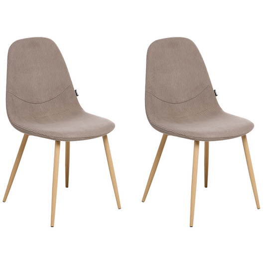 Set di 2 sedie da pranzo Struttura in tessuto tortora Seduta in velluto a coste Design moderno senza braccioli