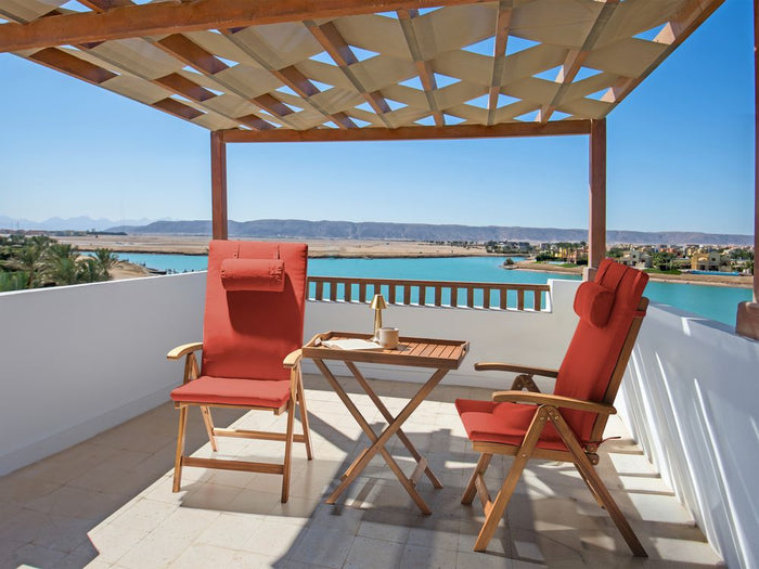 Set da bistrot da giardino Tavolo in legno di acacia 2 sedie con cuscini rosso pieghevole resistente ai raggi UV