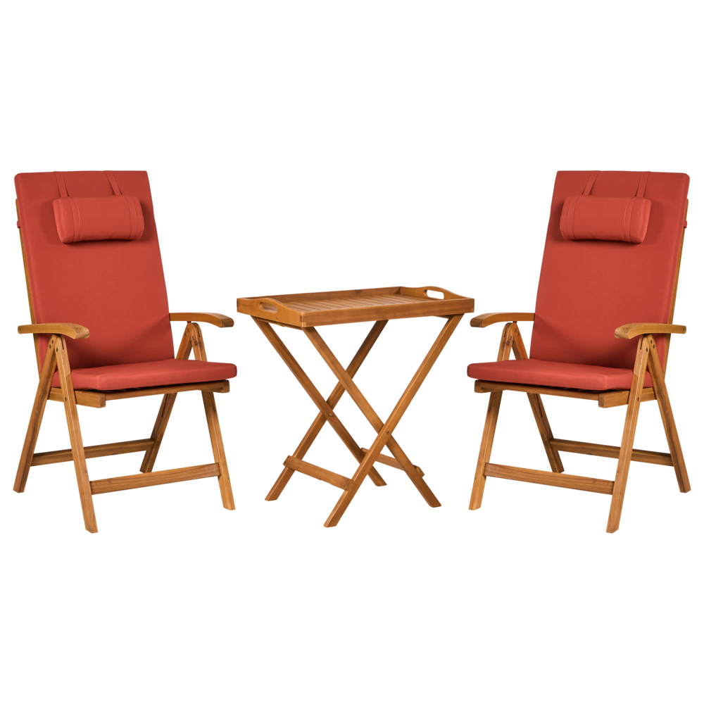 Set da bistrot da giardino Tavolo in legno di acacia 2 sedie con cuscini rosso pieghevole resistente ai raggi UV